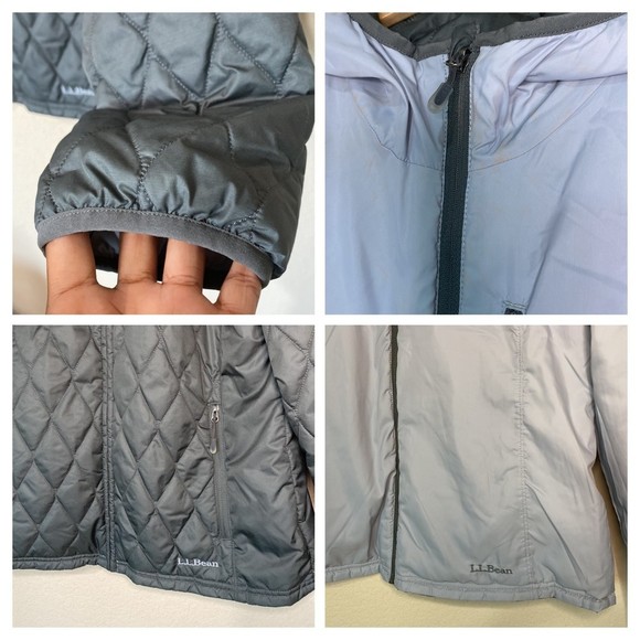 L.L. BEAN Lightweight Quilted Reversible Olive Gray Jacket M - Picture 5 of 6